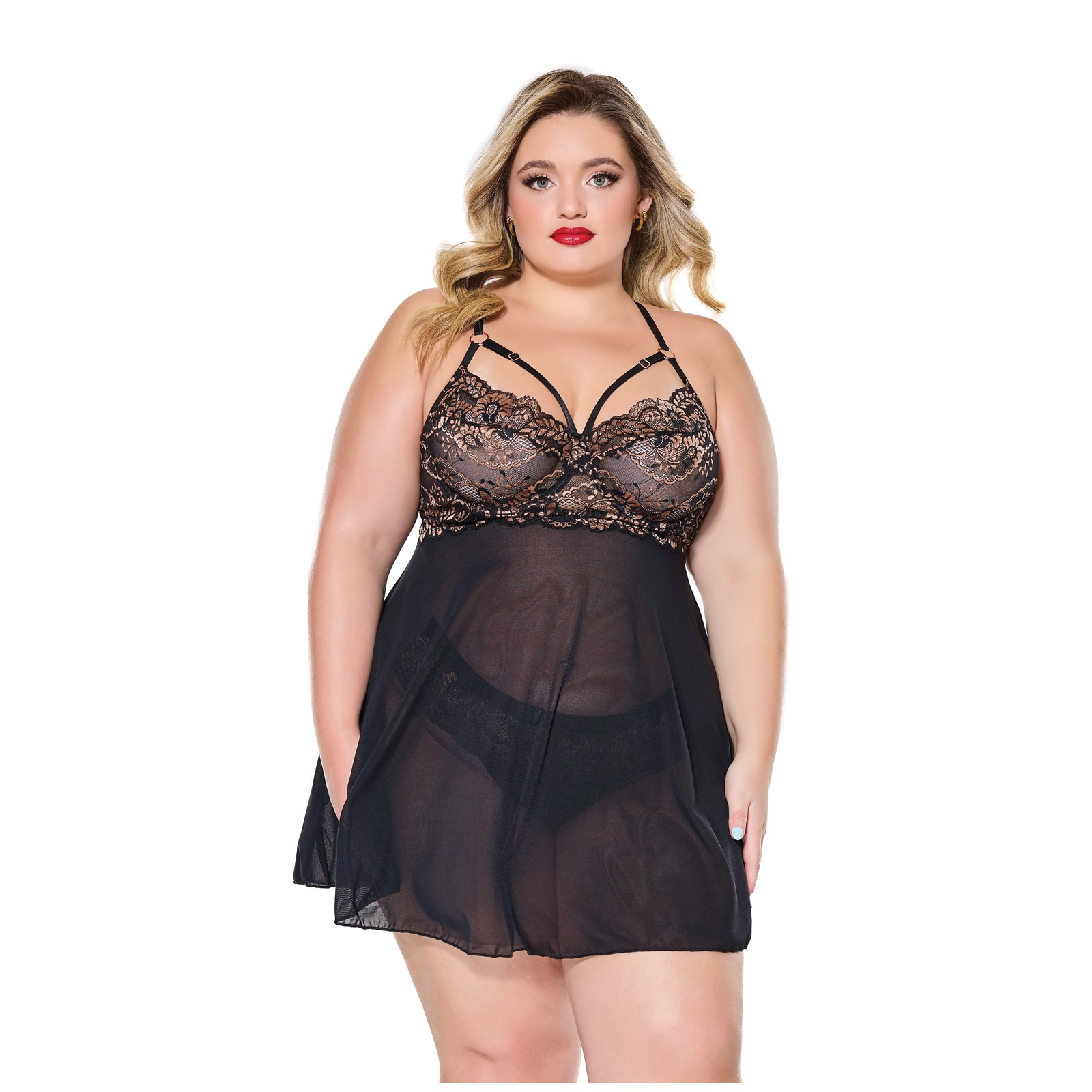 Lace and Mesh Babydoll Set