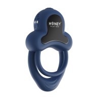 Vibrating Double Cock Ring with Clitoral Stimulator - Blue