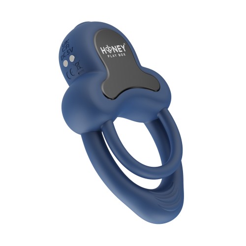 Vibrating Double Cock Ring with Clitoral Stimulator - Blue