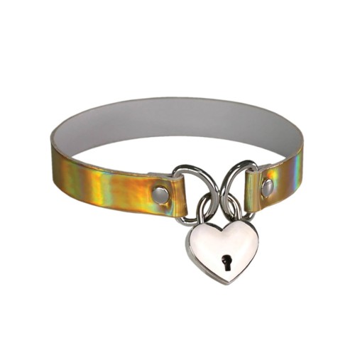 Plesur Holographic Gold Heart Lock Collar for Intimate Wear