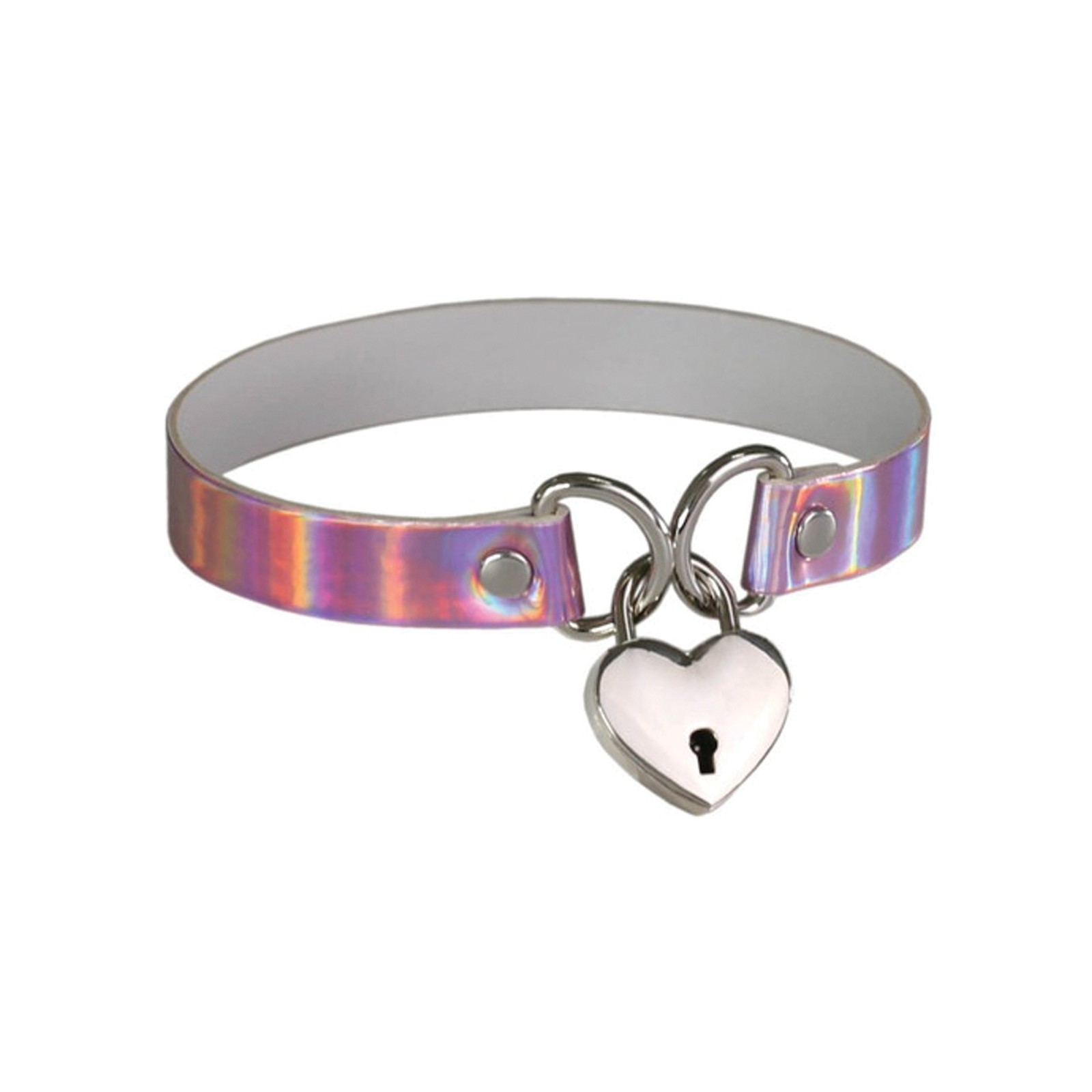 Collar con Candado en Forma de Corazón - Rosa Holográfico