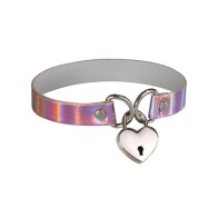 Collar con Candado en Forma de Corazón - Rosa Holográfico