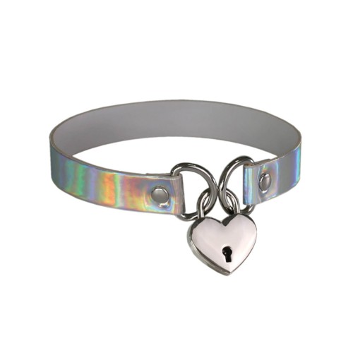 Collar Plesur Candado Corazón Blanco Holográfico