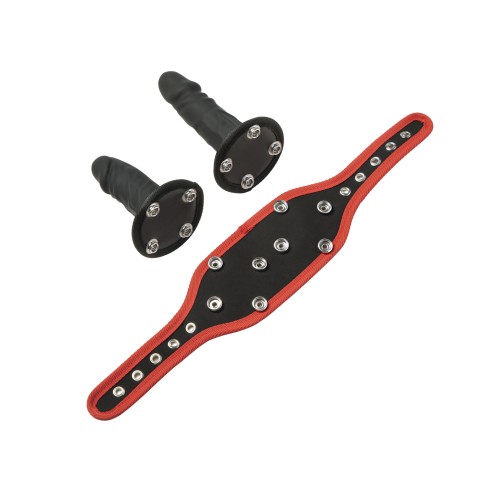 Kinky Play Box Triple Thrill Strap-On Harness Kit - Black/Red