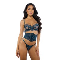 Eden 3 Piece Set Scalloped Lace Wet Look Teal Large