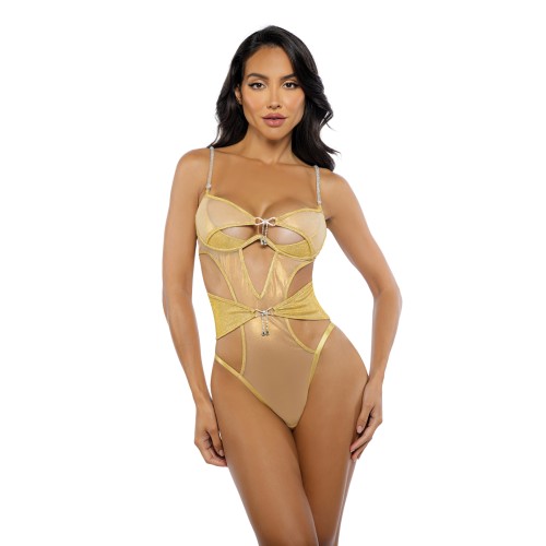 Gilded Beauty Metallic Shimmer Mesh Teddy with Rhinestones - Gold LG