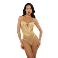 Gilded Beauty Metallic Shimmer Mesh Teddy with Rhinestones - Gold LG