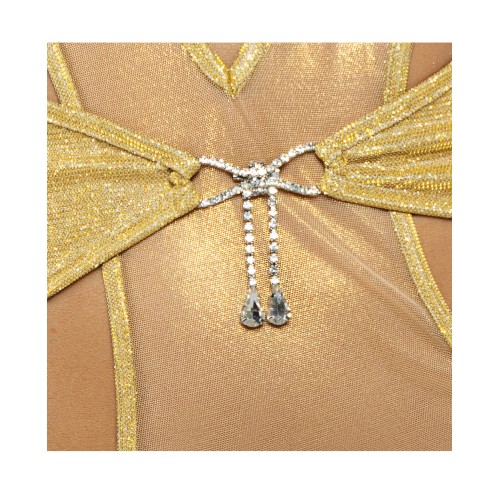 Gilded Beauty Metallic Shimmer Mesh Teddy with Rhinestones - Gold LG