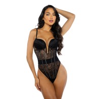 Belle Noir Chantilly Lace Satin Teddy Black XL