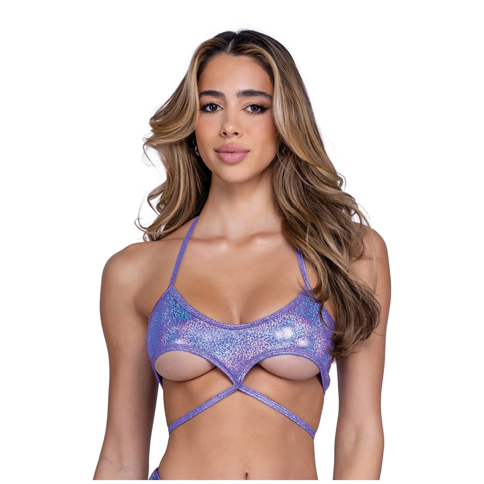 Shimmer Top Underboob Cutout Lavender XL