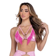 Top Triangular Iridiscente con Flecos Rosa O/S