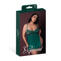 Evermore Emerald Green Babydoll Set with Cheeky Panty QN