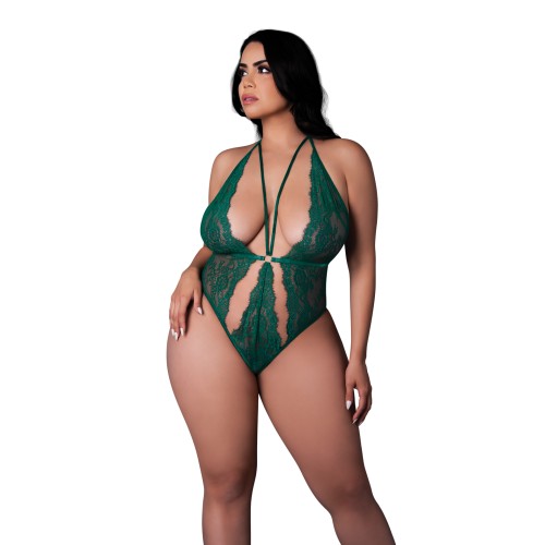 Evermore Lace Plunge Teddy - Emerald QN