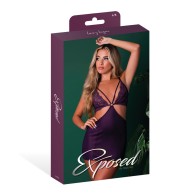 Leather & Lace Stretch Chemise Set - Plum