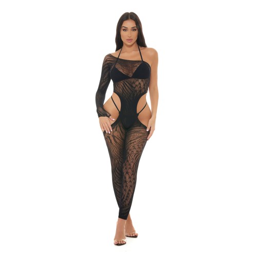 Pink Lipstick Star Sign Bodystocking in Black