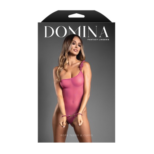 Domina One-Shoulder Sheer Teddy with Rope Cuffs