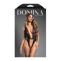 Domina Plunge Front Sheer Mesh Vegan Leather Teddy - Seductive Lingerie