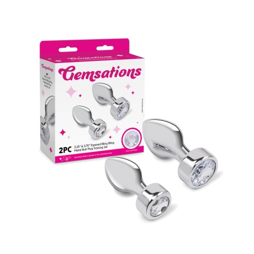 Gemsations 2 pc Tapered Bling Bling Metal Butt Plug Set