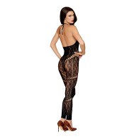 Seamless Lace Bodystocking Black One Size