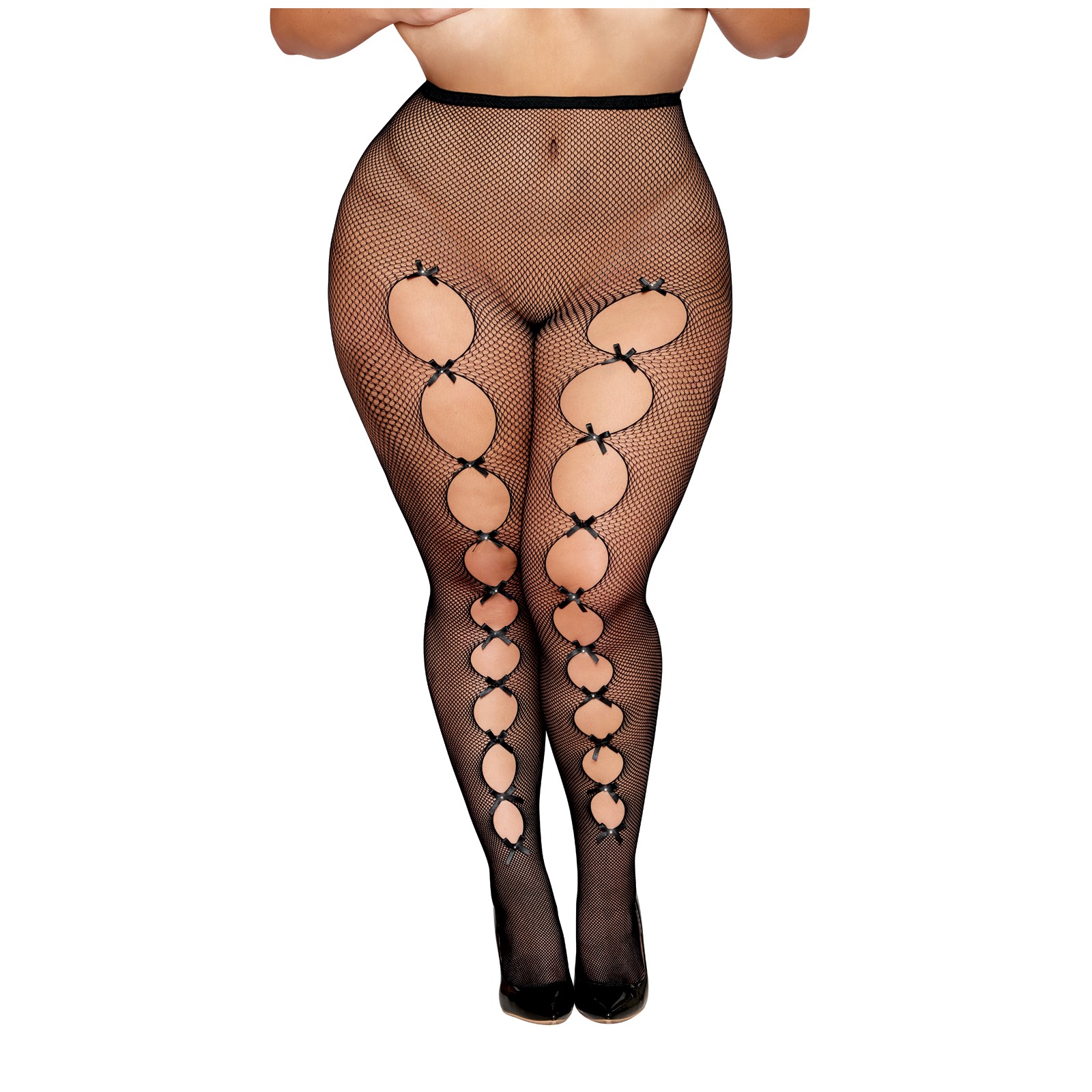 Fashionable Fishnet Pantyhose with Satin Bows