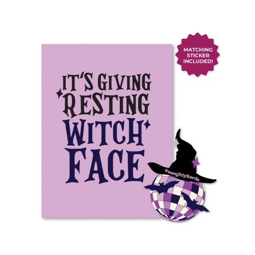 Tarjeta de Bruja de Halloween con Sticker