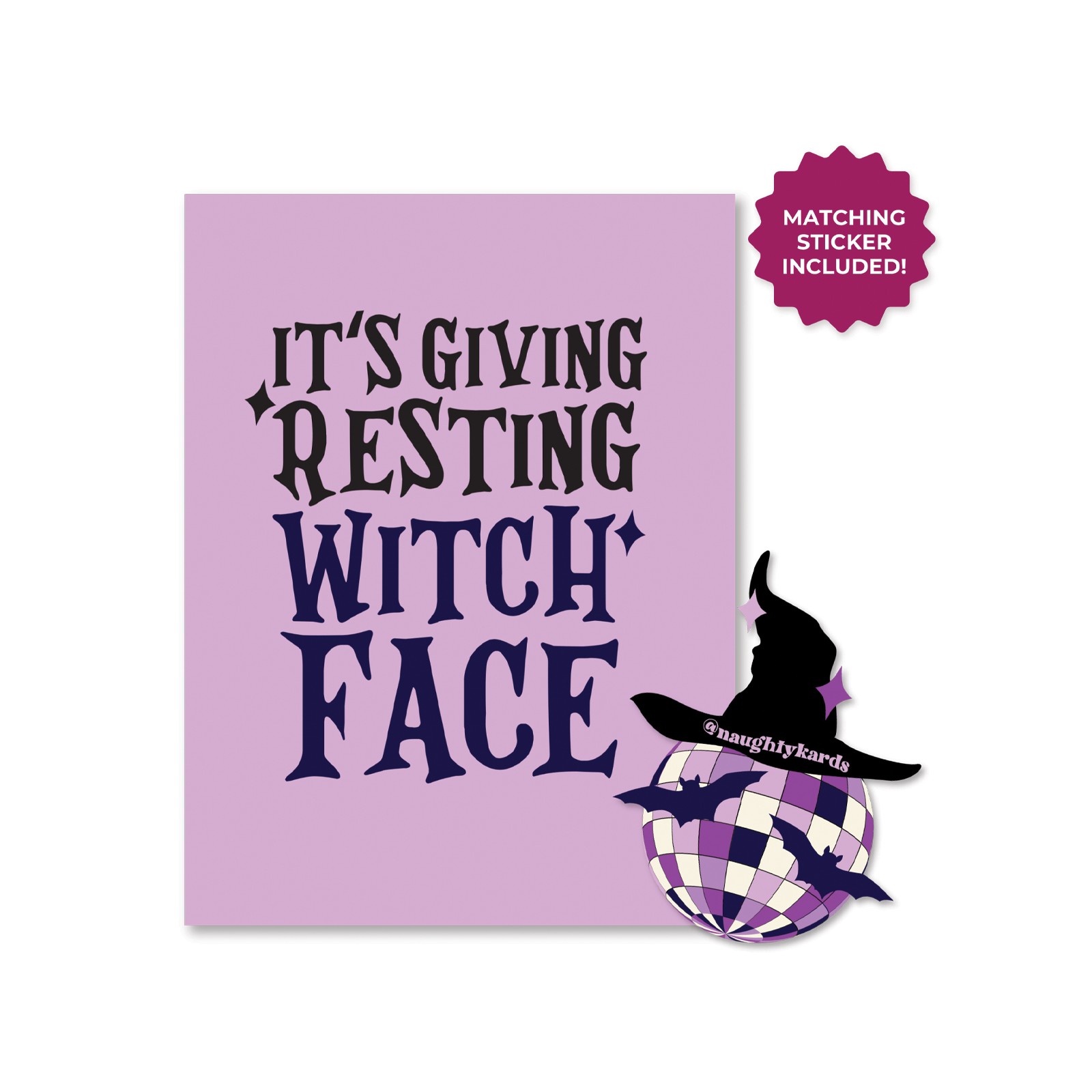 Tarjeta de Bruja de Halloween con Sticker