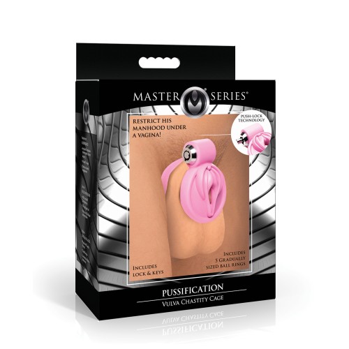 Master Series Pussification Vulva Locking Chastity Cage in Pink