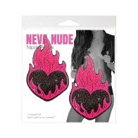 Pasties Brillantes Corazón Llama Neva Nude - Negro/Rojo