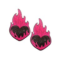 Neva Nude Flaming Heart Glitter Pasties - Black/Red