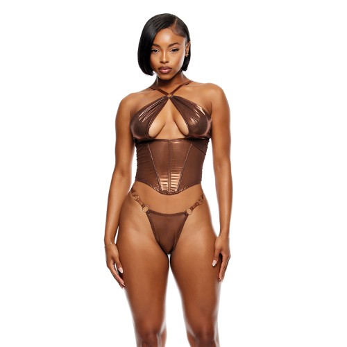 Liquid Metal Bustier G-String Set Metallic Copper