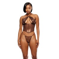 Conjunto de Bustier de Malla Metálica Cobre Metálico