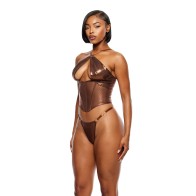 Liquid Metal Bustier G-String Set Metallic Copper