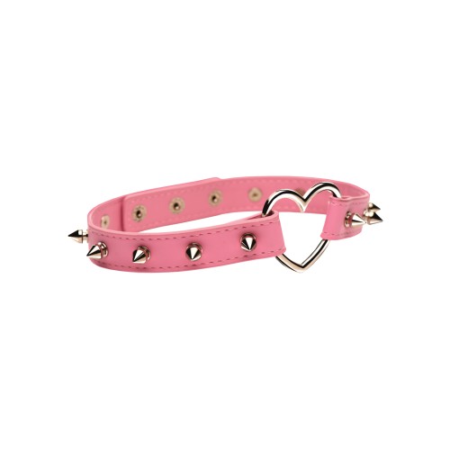 Master Series Spiked Heart Choker Pink