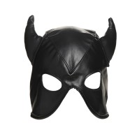 Dungeon Demon Bondage Hood with Horns in Black