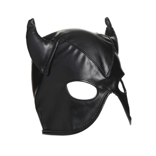 Dungeon Demon Bondage Hood with Horns in Black