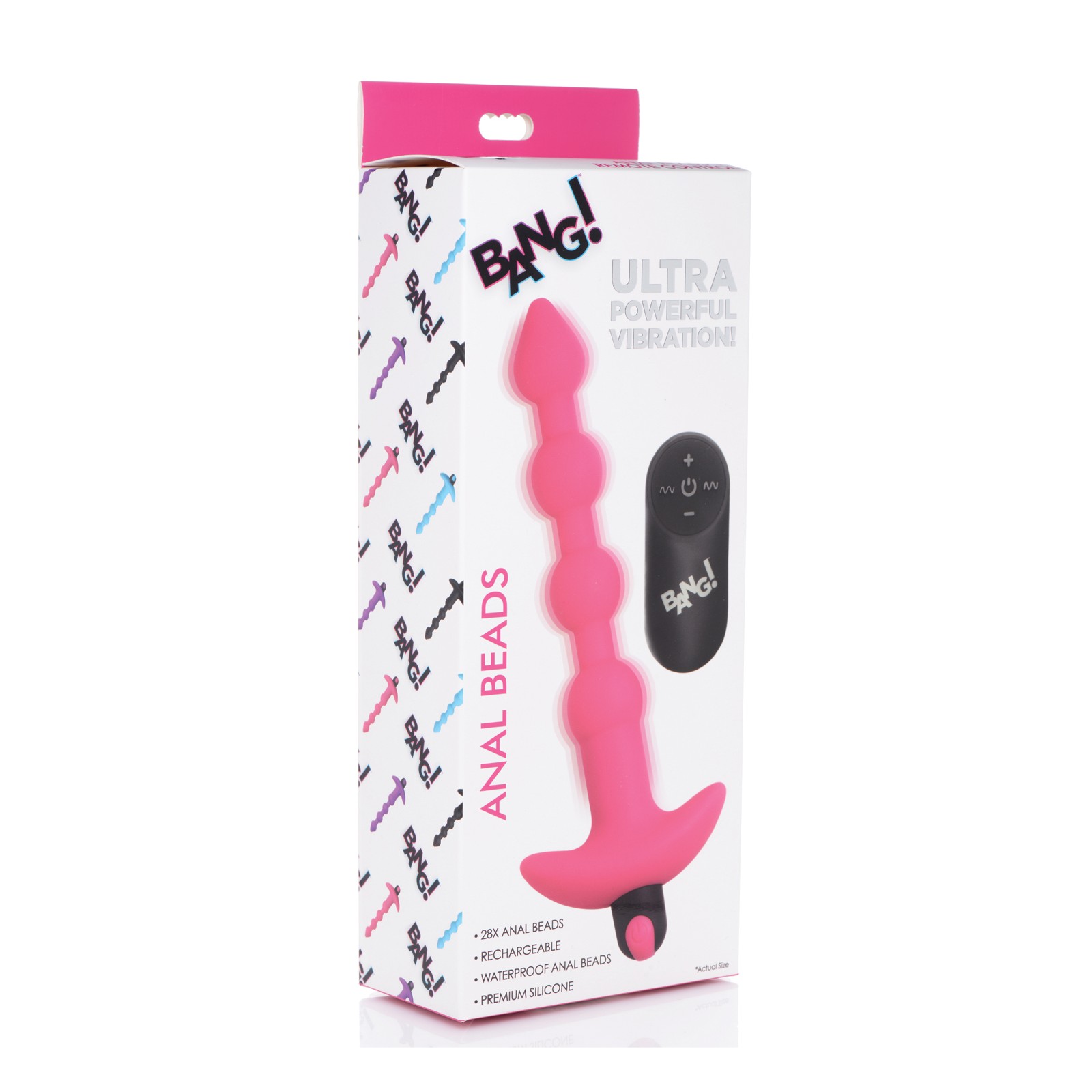 Bang! 28X Vibrating Silicone Anal Beads w/Remote Control - Pink