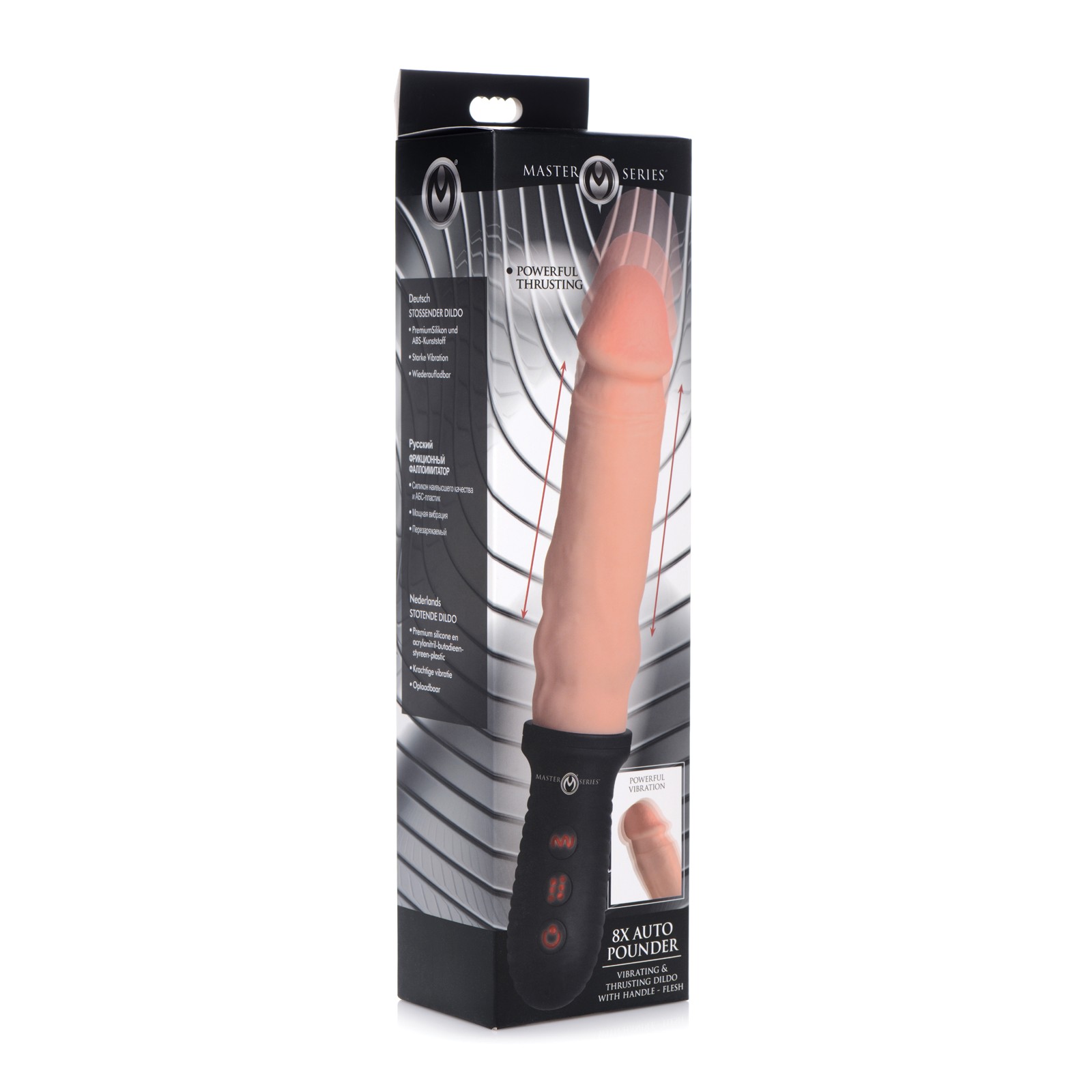 Master Series 8X Auto Pounder Vibrating & Thrusting Dildo with Handle - Flesh