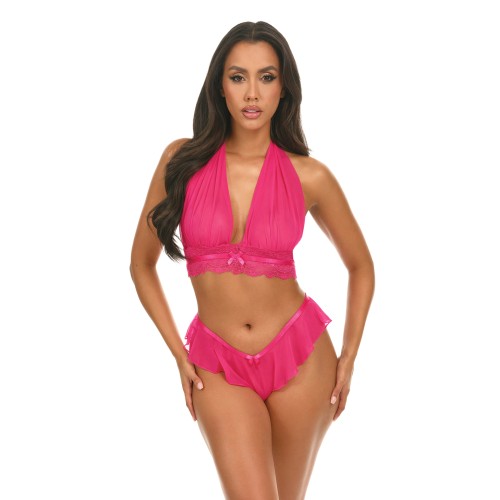 Maylah Mesh Lace Halter Set Pink L/XL