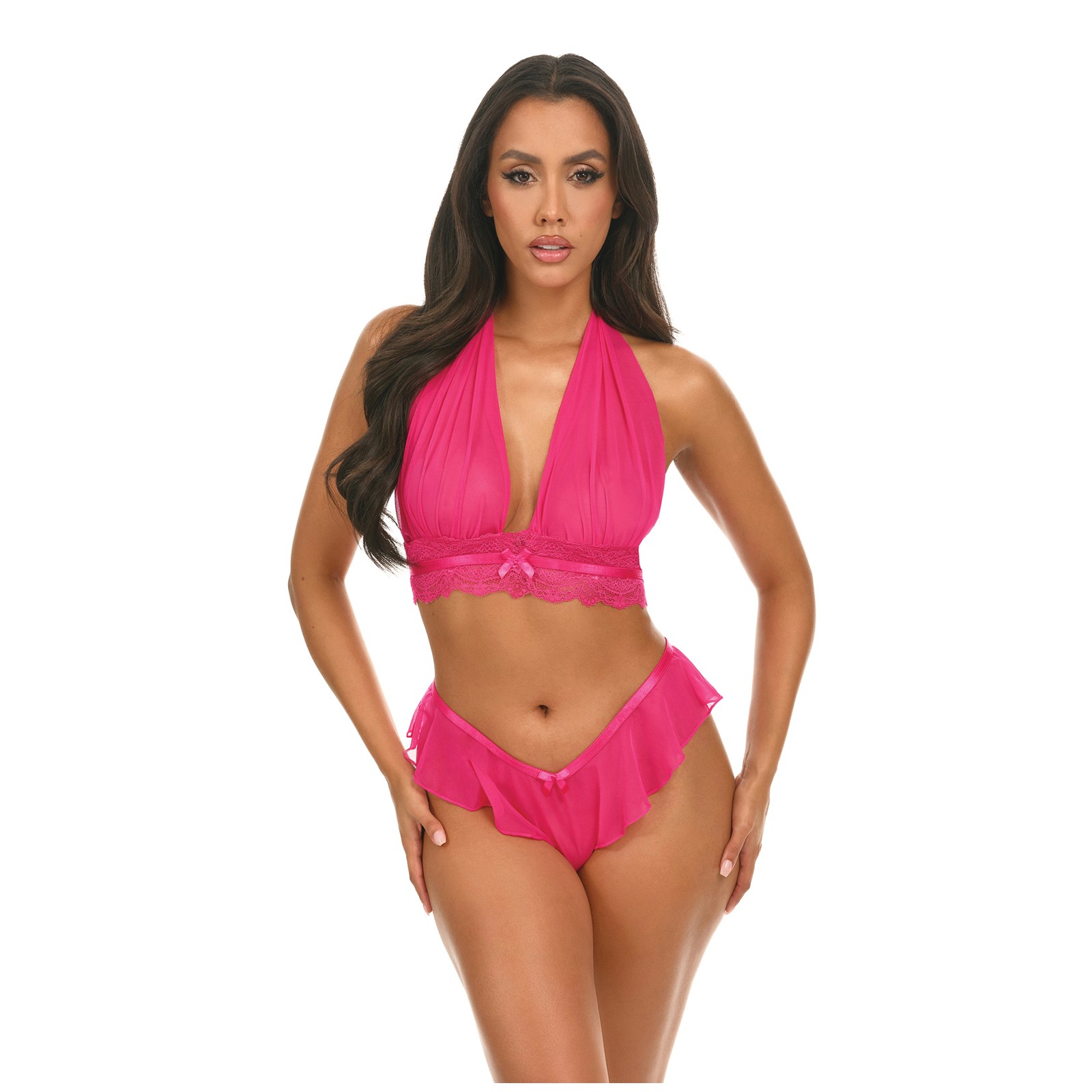 Maylah Mesh Lace Halter Set Pink L/XL