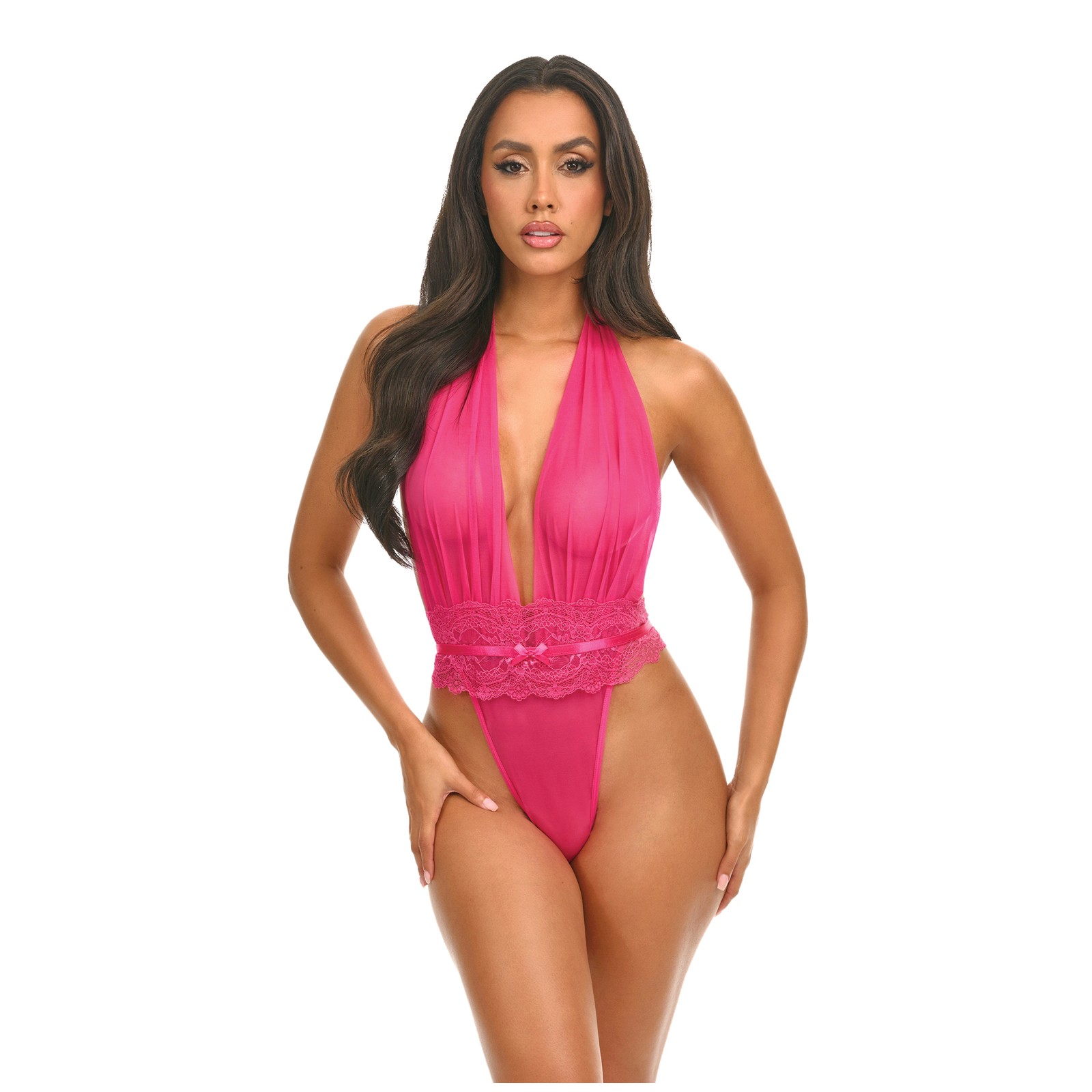 Maylah Pink Mesh & Lace Halter Teddy S/M