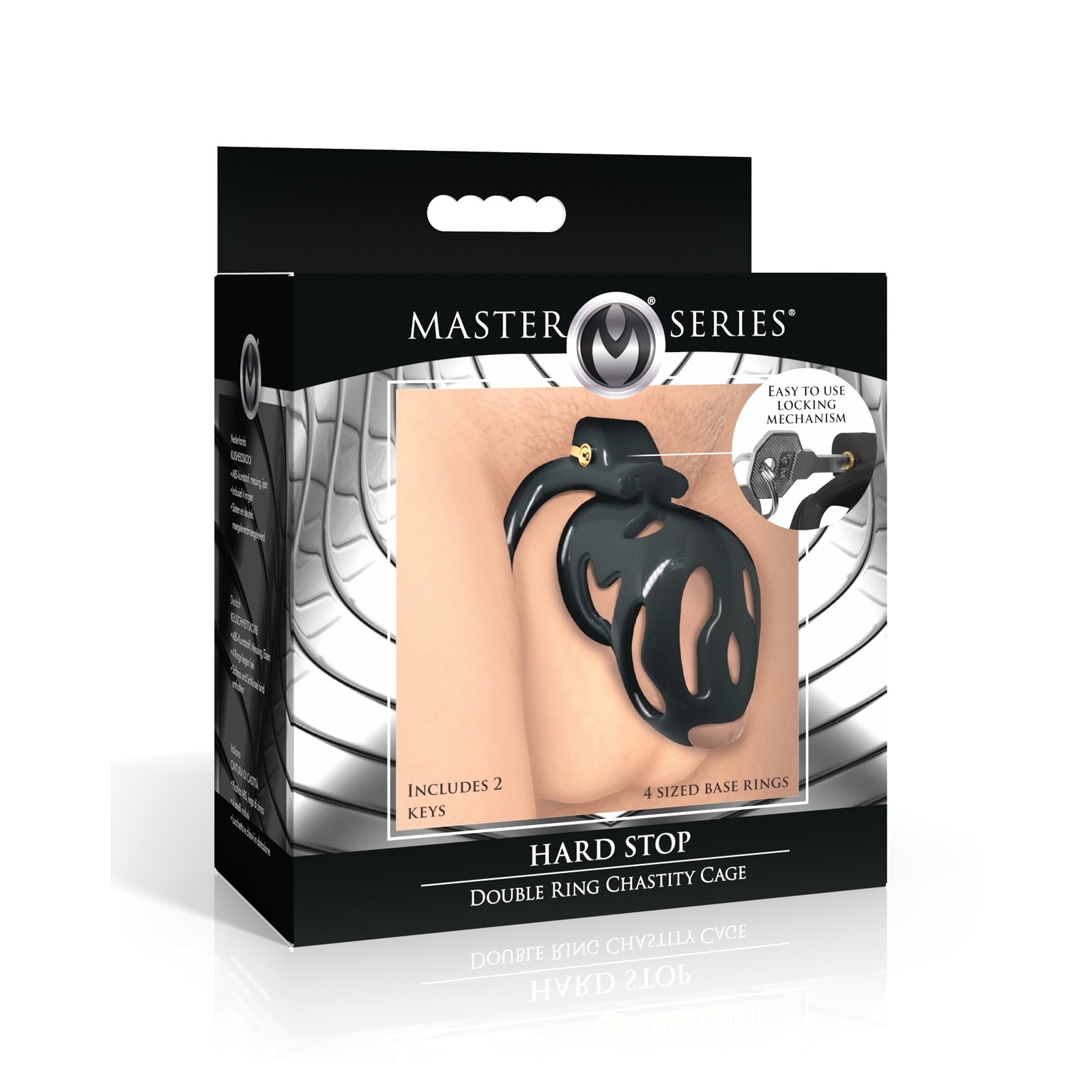 Master Series Hard Stop Double Ring Chastity Cage - Black - Pleasurable Restraint