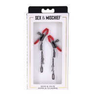 Sex & Mischief Pinzas para Pezones Ex's & Oh's Rojo Negro