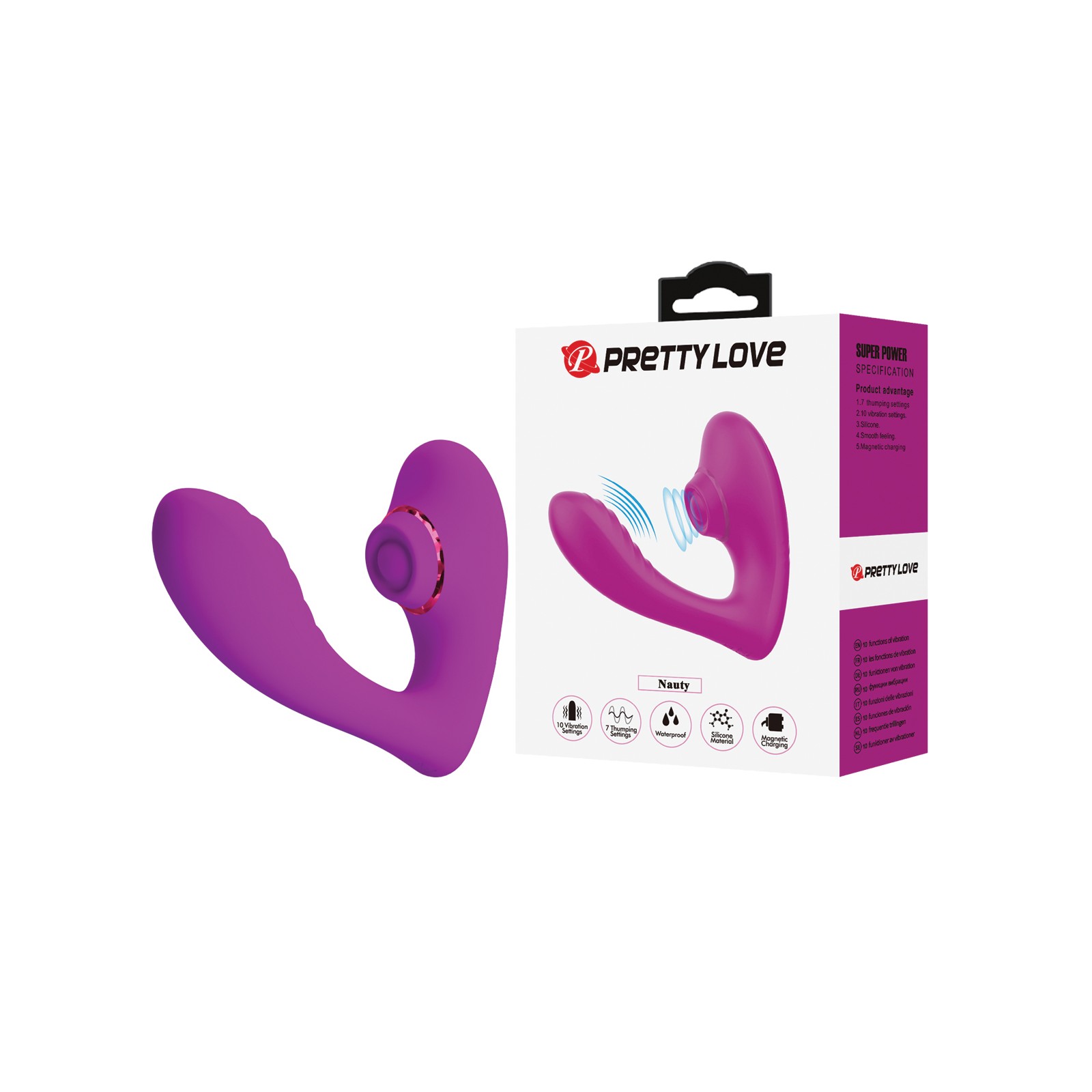 Pretty Love Nauty Thumping & Vibrating Insertable Vibrator - Fushsia