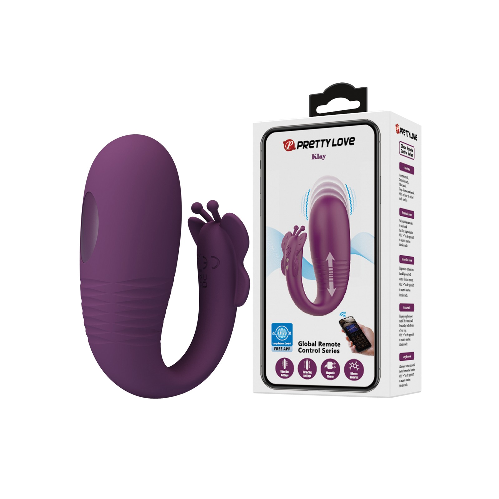 Pretty Love Klay App-Enabled Thrusting Hands-Free Vibrator Purple