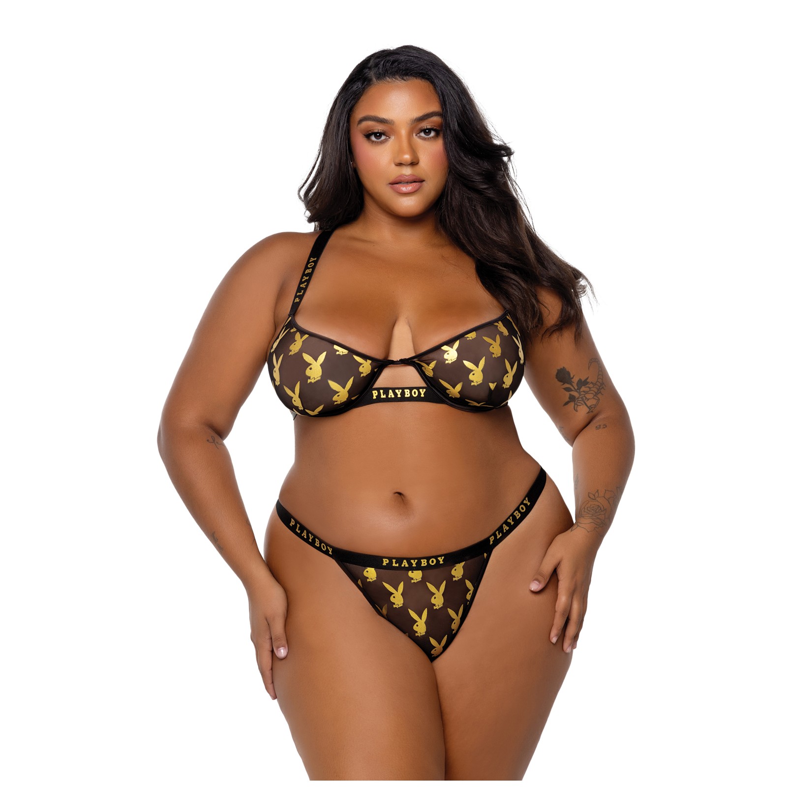 Playboy Gold Foil Mesh Bralette Set