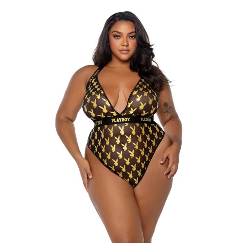 Playboy Bunny Gold Halter Teddy - Plus Size