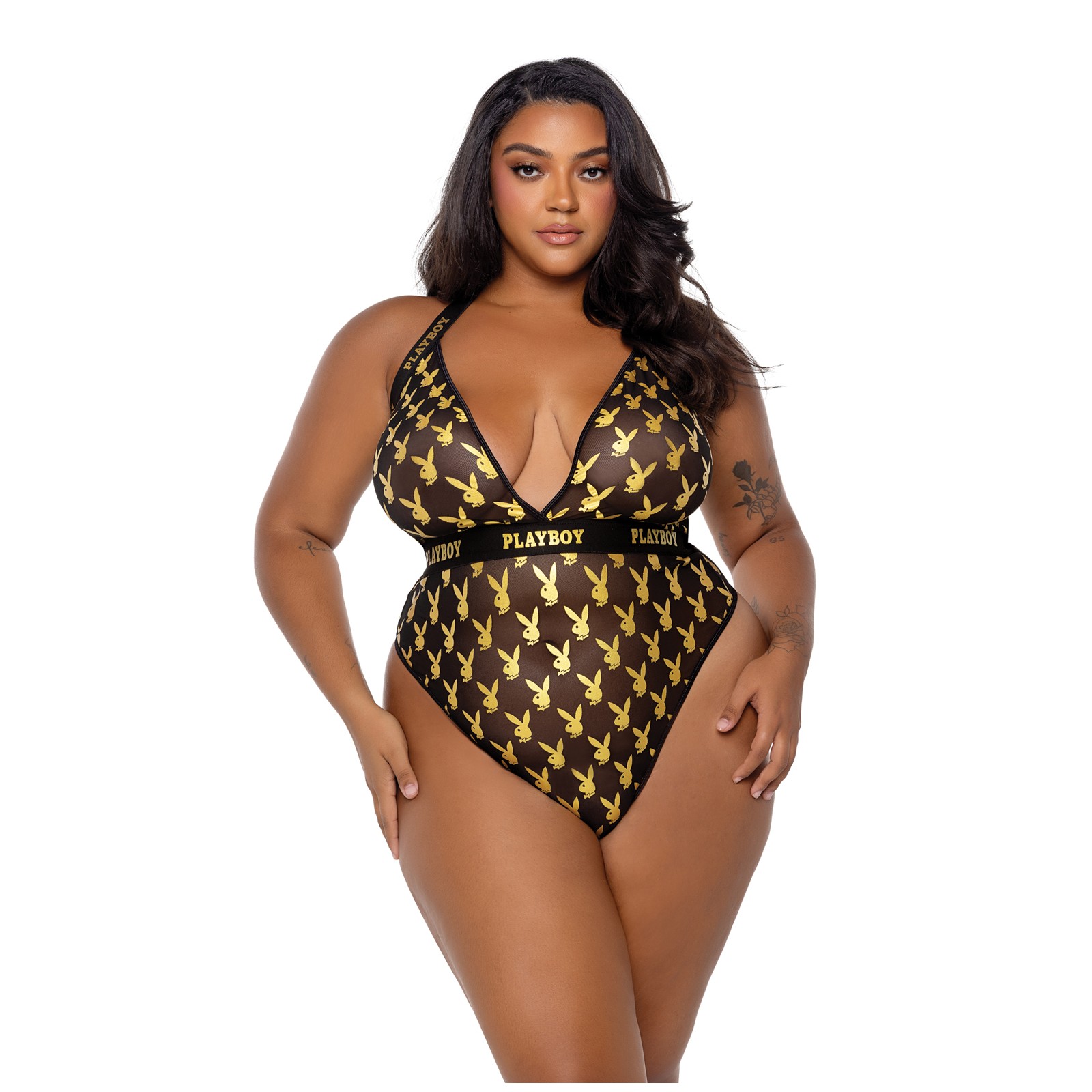 Playboy Bunny Gold Halter Teddy - Plus Size