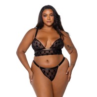 Playboy Bunny Charm Mesh Bralette Set - Alluring Black