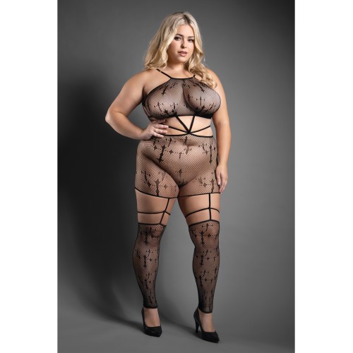 Sheer Unholy Gartered Bodystocking Dress Black QN