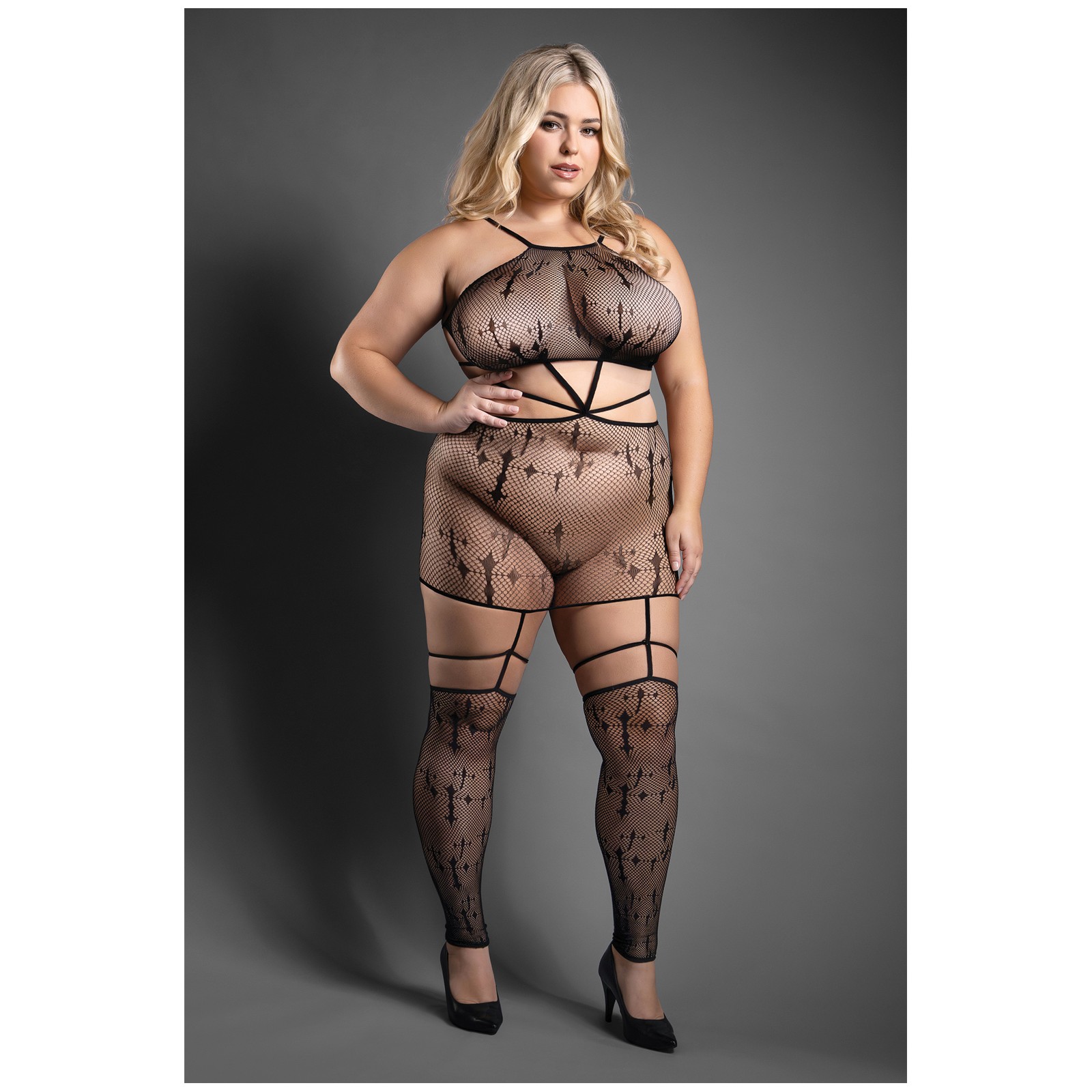 Sheer Unholy Gartered Bodystocking Dress Black QN